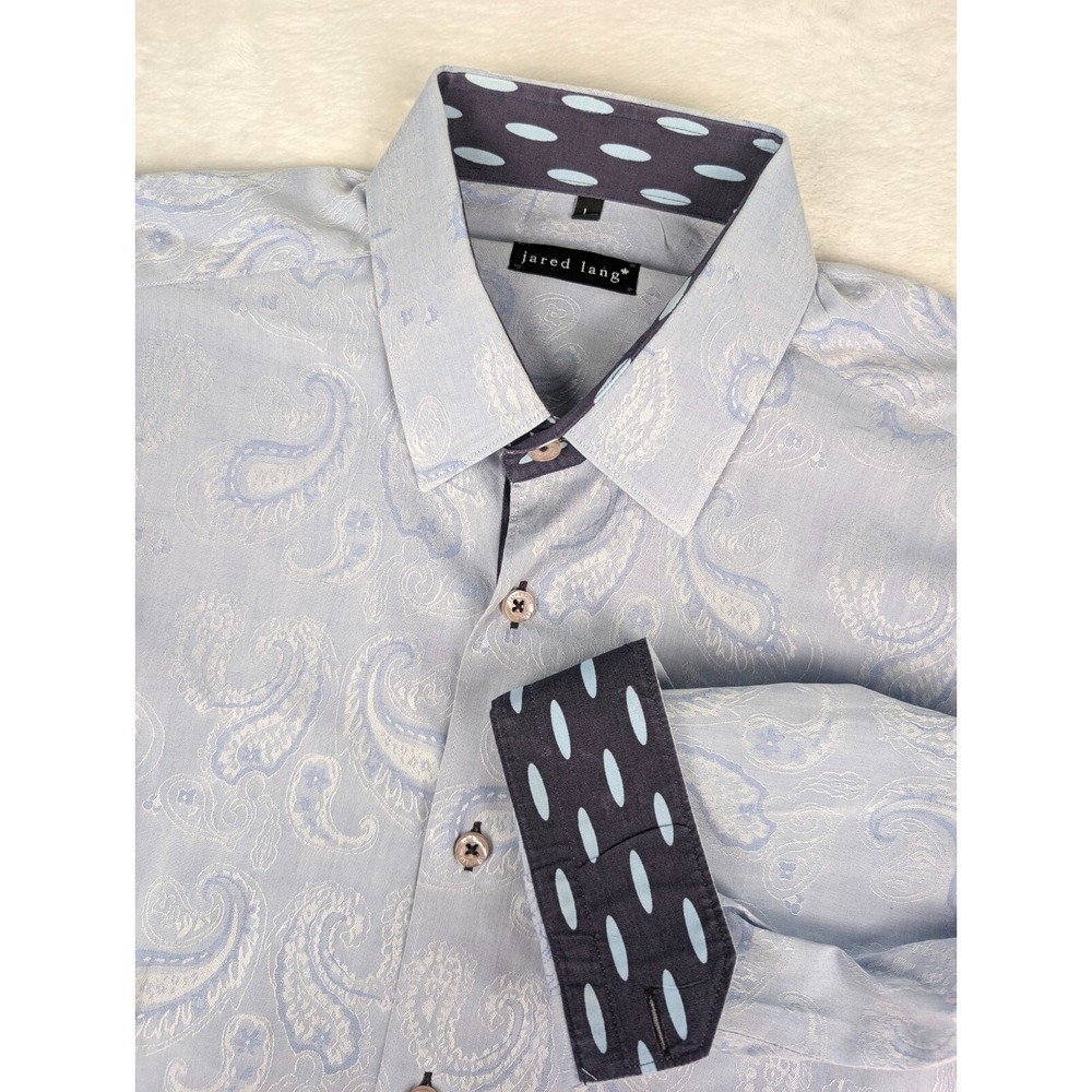 Jared Lang Long Sleeve Dress Shirt‎ Mens Large Blue Paisley Jacquard